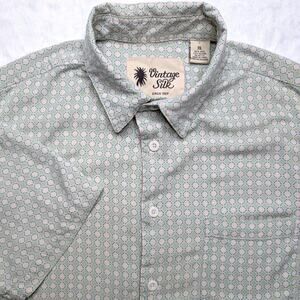 Vintage Silk Mens Short Sleeve Button Down Shirt - XL Dot Pattern